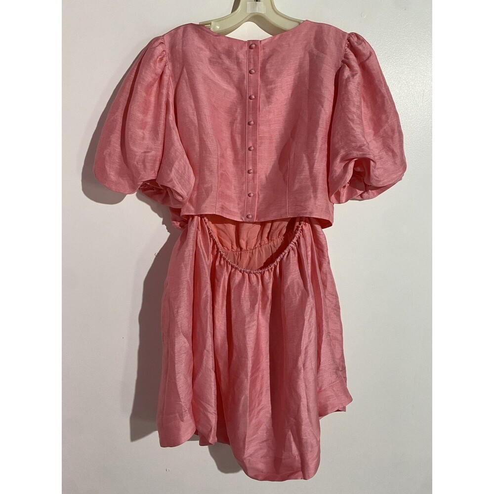 Vineyard Vines Dress 14 Cayman Pink Puff Sleeves Back Cutout Feminine Linen Silk - Picture 10 of 15